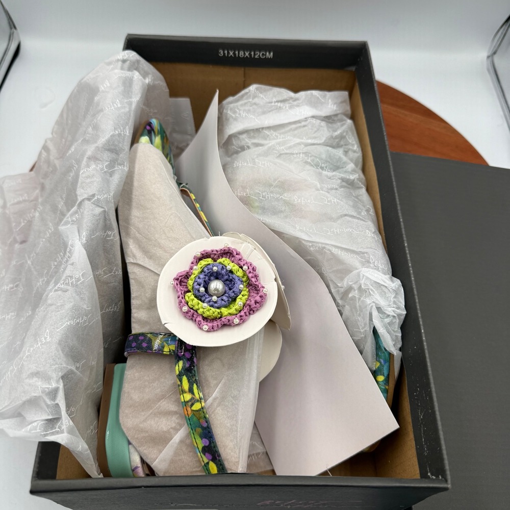 Betsey Johnson Cindii Floral Crochet Flower Pearl Flat Sandals Bright Multi Sz.8 - Picture 13 of 13